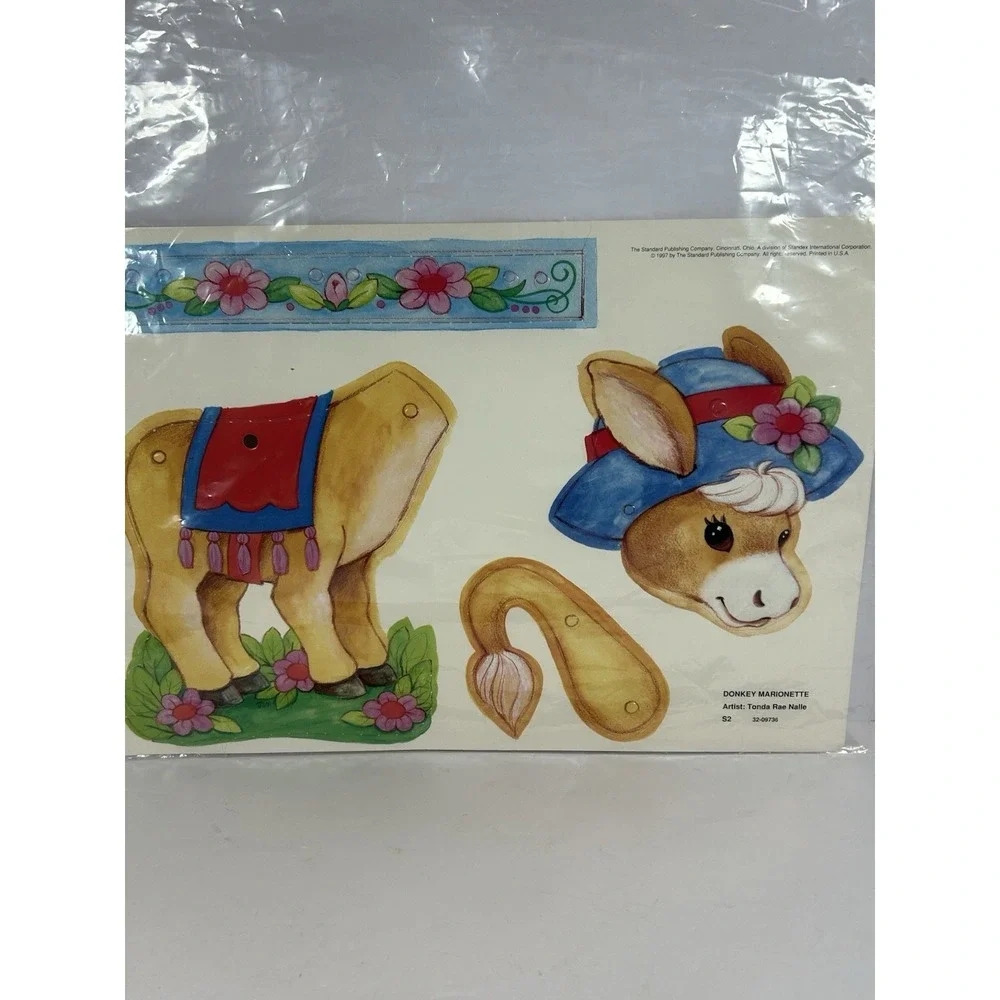 Vintage 1997 Standard Publishing Donkey Marionette Paper Craft Sheet Tonda Rae N
